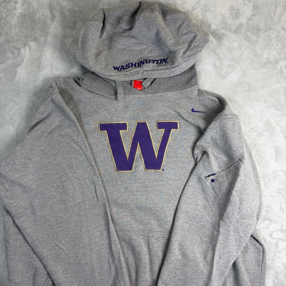 NIKE Vintage Y2K Washington Huskies Mens L Gray Embroidered W Pullover Hoodie